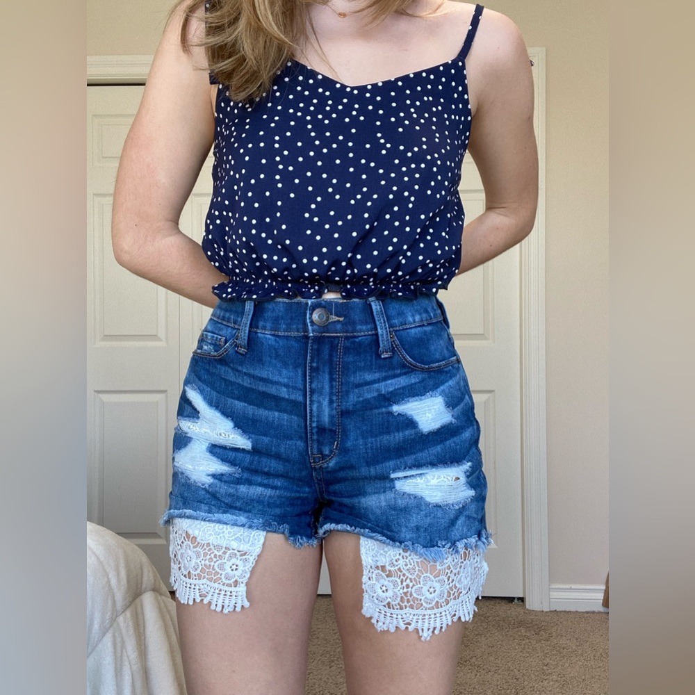 High rise blue jean shorts